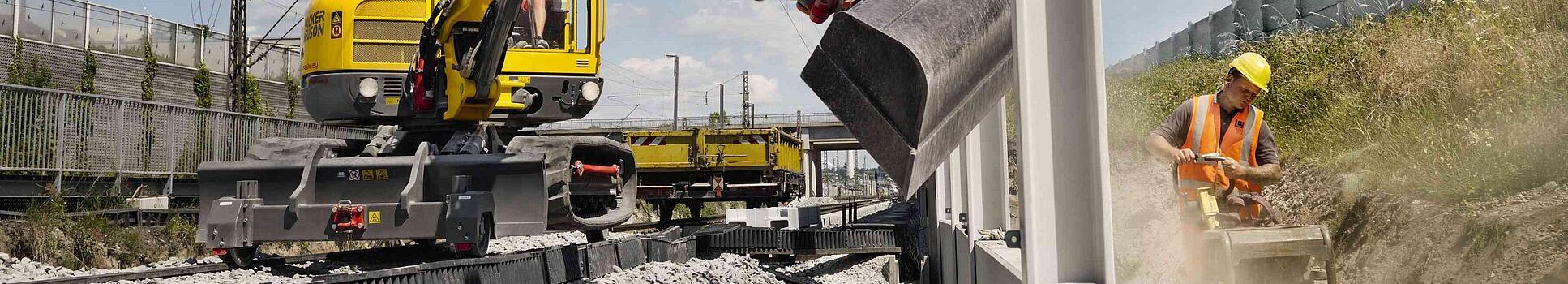 railway excavator on a job site