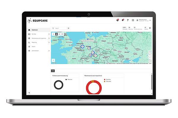 Laptop with EquipCare Manager, Home view.