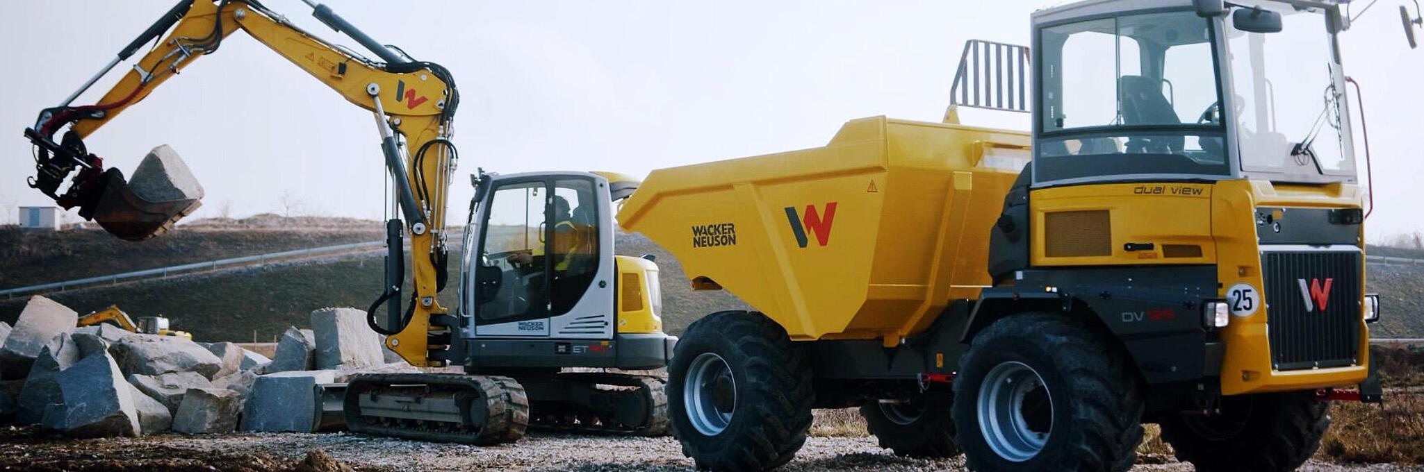 Les pelles et les dumpers de Wacker Neuson travaillent ensemble